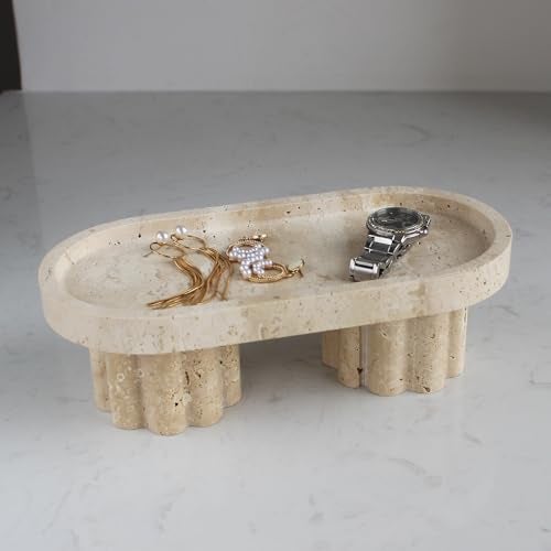 Natust Natural Travertine Marble Oval Tray with 2 Legs, 10" Vanity Decorative Tray for Countertop Organizer, Catchall Tray for Perfume, Candles, Jewelry Dishv - Image 4