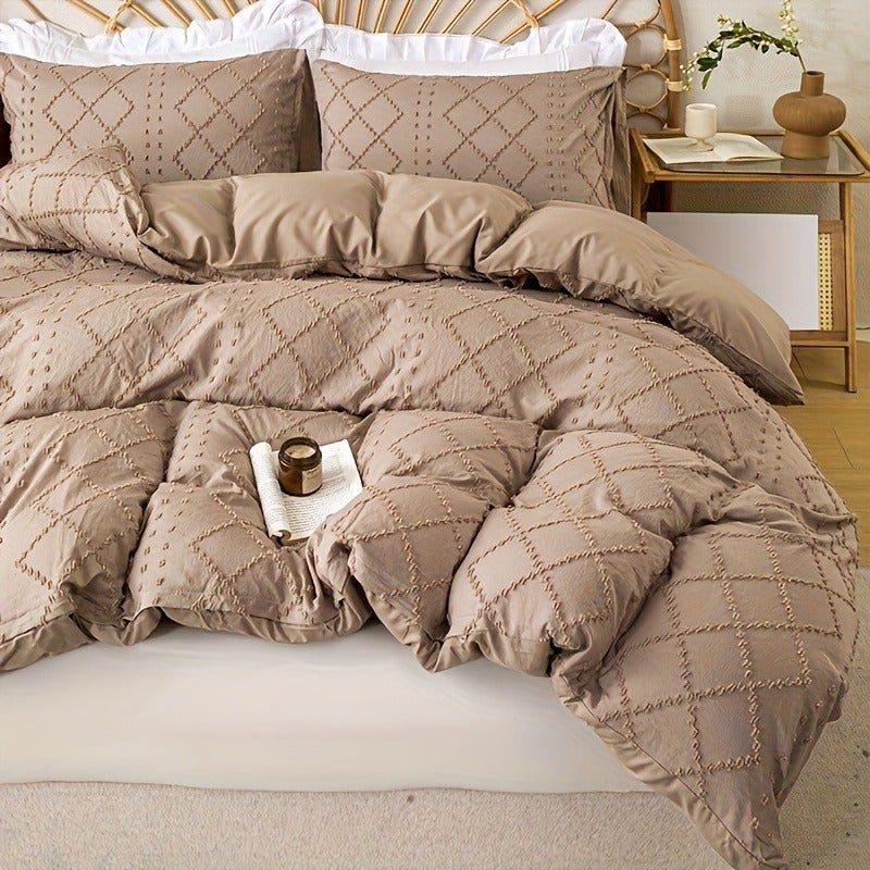 3pcs Dot Wave Western Cut Flowers Solid Color Down Comforter Cover Set (Comforter And Pillow Inserts Not Included) - Image 1