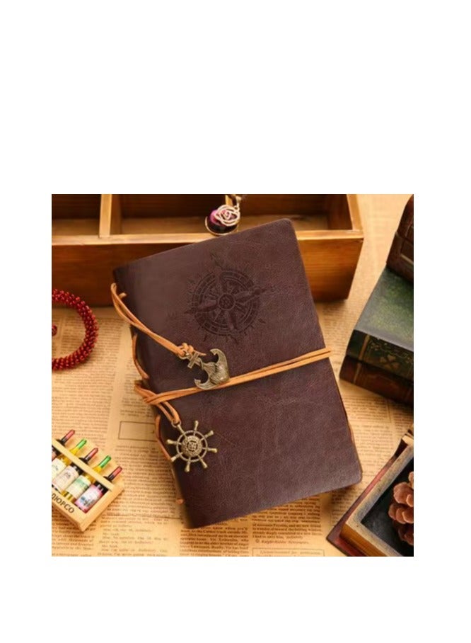 A Vintage Leather Notebook with a Matte Finish - Features an Antique Pirate-Themed Maritime Compass Design, Hardbound Writing Journal with a Metal Clasp And Spiral Binding. - Image 1