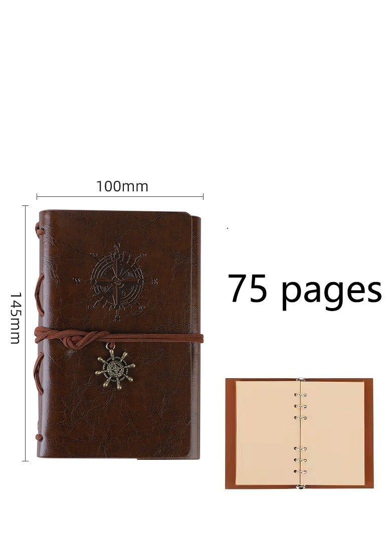 A Vintage Leather Notebook with a Matte Finish - Features an Antique Pirate-Themed Maritime Compass Design, Hardbound Writing Journal with a Metal Clasp And Spiral Binding. - Image 2