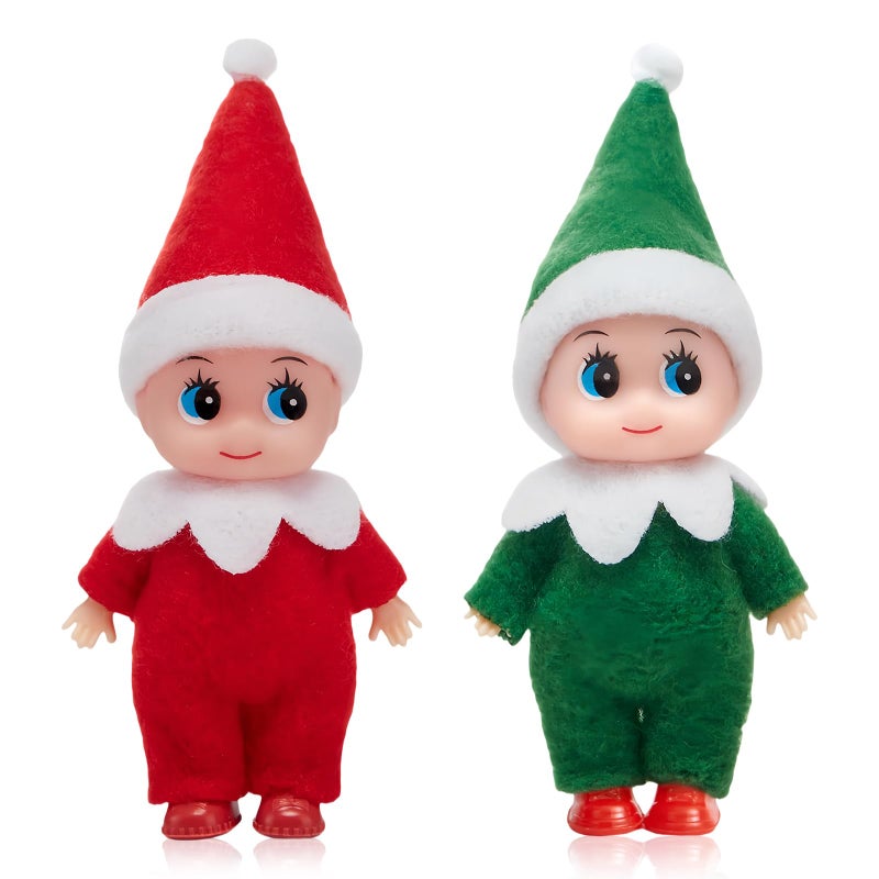 Mienocol Pack of 2 Christmas Elf Figures Mini Elves for Boys Girls, Red Green Mini Doll Elf Christmas Baby Tiny Christmas Elf for Christmas New Year Gift, Christmas Stocking Filler - Image 1