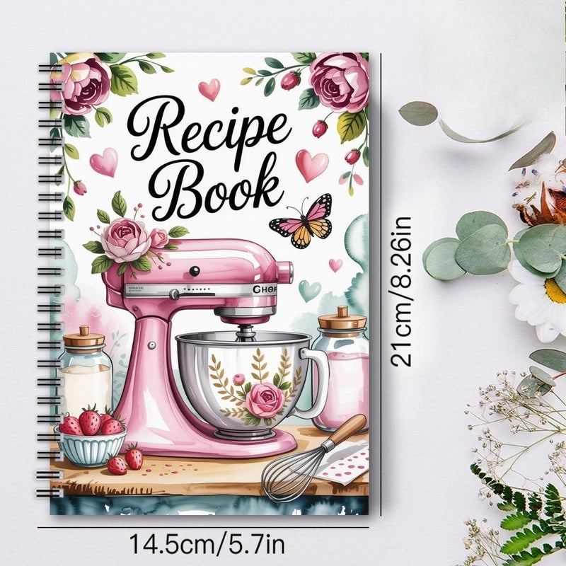 دفتر وصفات المطبخ الرجعي A5، مجلد حلزوني، مخطط طبخ زهري، 50 ورقة - Image 5
