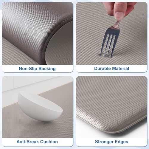 StepRite Kitchen Mats, 2PCS Kitchen Rugs, Cushioned Anti Fatigue Kitchen Mats for Floor, Non-Slip Standing Desk Mat, Waterproof Kitchen Rug Set for Kitchen, Floor, Office, 17.3"x30"+17.3"x47", Khaki - Image 3