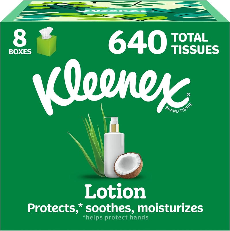 Kleenex Lotion Facial Tissues with Coconut Oil, 8 Cube Boxes, 80 Tissues Per Box, 3-Ply - Image 1