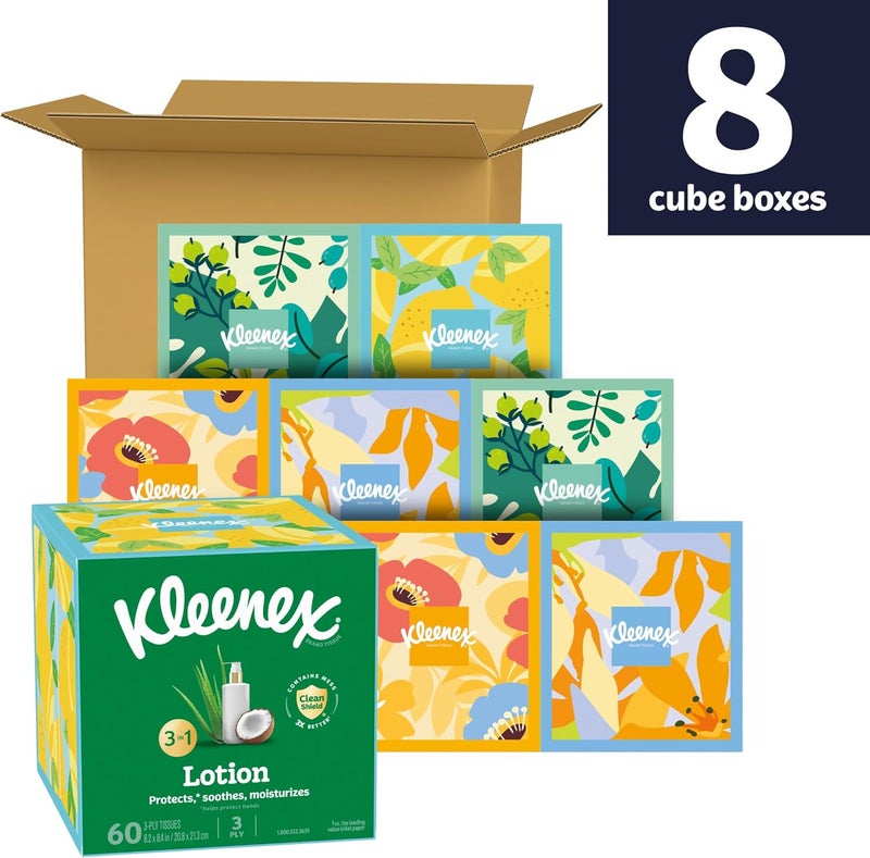 Kleenex Lotion Facial Tissues with Coconut Oil, 8 Cube Boxes, 80 Tissues Per Box, 3-Ply - Image 2