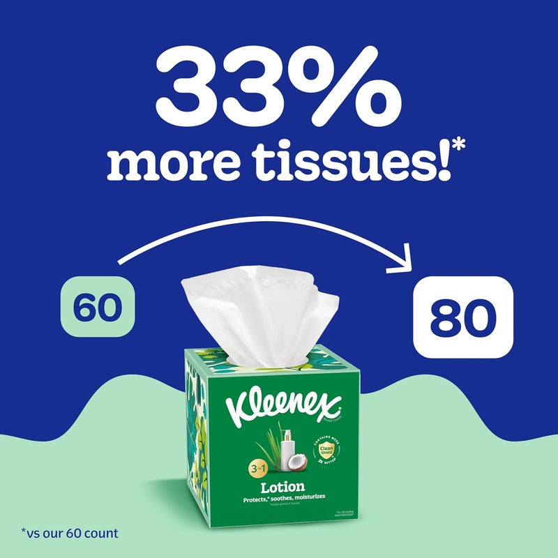 Kleenex Lotion Facial Tissues with Coconut Oil, 8 Cube Boxes, 80 Tissues Per Box, 3-Ply - Image 3