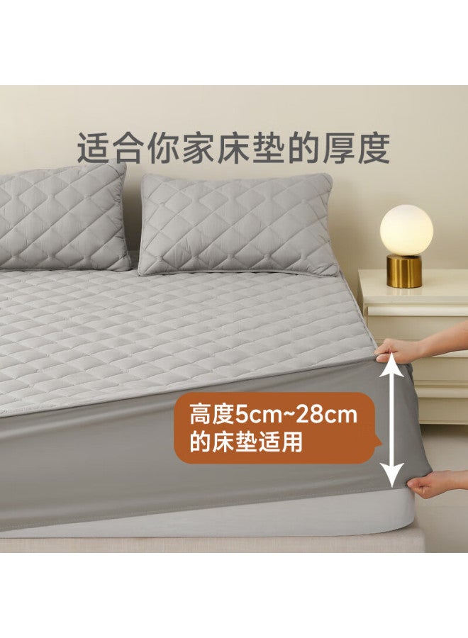 Mlily Antibacterial Waterproof Fitted Sheet, 30% Soybean A-type Quilted Fitted Sheet, Mattress Protector For 1.5m Bed, Soft Light Gray - Image 2