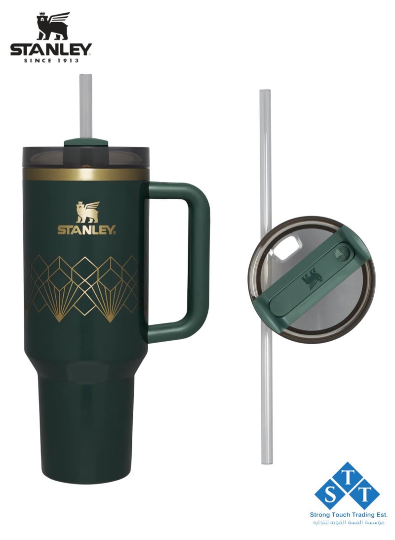 Stanley Officel  Stanley Quencher H2.O FlowState™ Tumbler Green Gloss Deco 40 oz with Handle and Straw  | Flowstate 3-Position Lid | Cup Holder Compatible for Travel | Insulated Stainless Steel Cup | BPA-Free | for Water, Iced Tea or Coffee, Smoothie and More (Green Gloss Deco 1.18L)  - Image 4