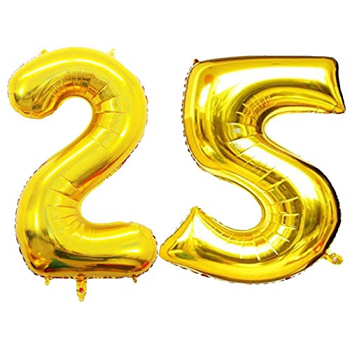 Atpata Funky 25 Number Golden Foil Balloon 16 inch Size Birthday Decoration Items | Happy Birthday Decoration Kit | 25th Year Birthday Party Anniversary Wedding Decorations - Image 1