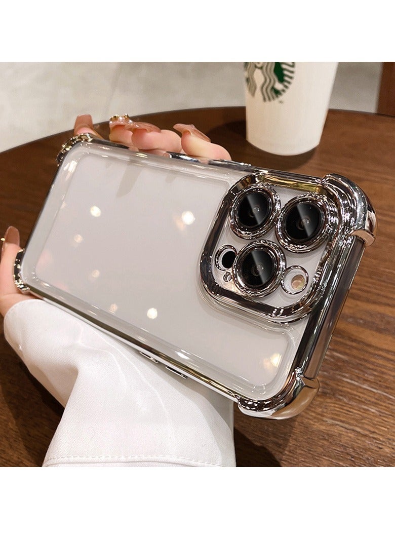 جراب هاتف مضاد للسقوط كبير الحجم مزود بفتحة دقيقة ومطلي بالكهرباء لهاتف iPhone 13 Series، فضي اللون، مضاد للانزلاق، مضاد للسقوط، مقاوم للأصفر، مصنوع من مادة TPU+PC 2 في 1 - Image 4