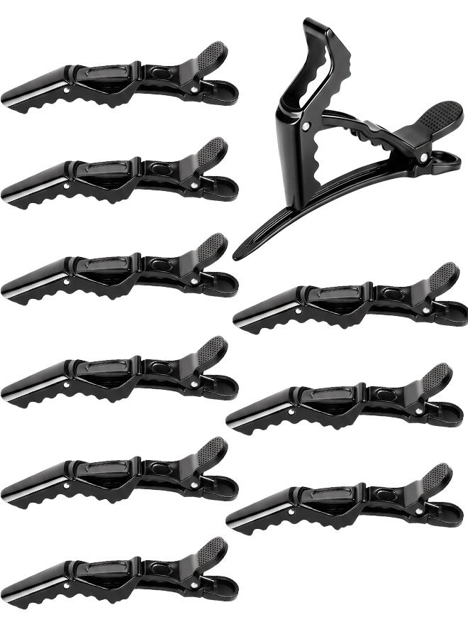 HOME-MART  10 Pack Alligator Clips for Styling Non-slip Salon Clip with Wide Teeth & Double-Hinged Design Plastic Hair Clips Grip Sectioning for Hair Cutting Women (Black)