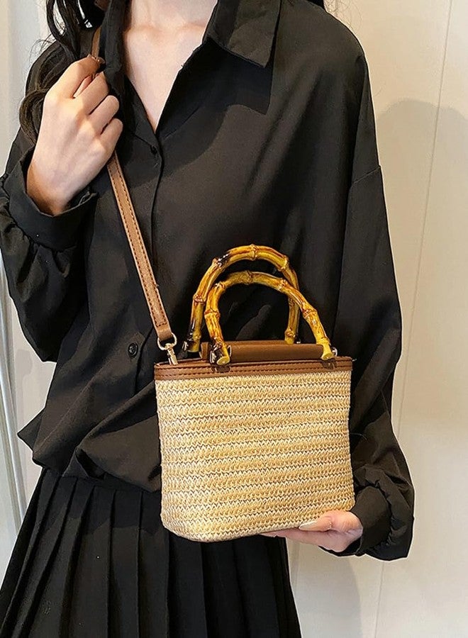 Caistre Straw Woven Bucket Bag For Women 2025 Summer Small Purse Versatile Hobo Crossbody Bag Beach Vacation Straw Tote Bag - Image 4