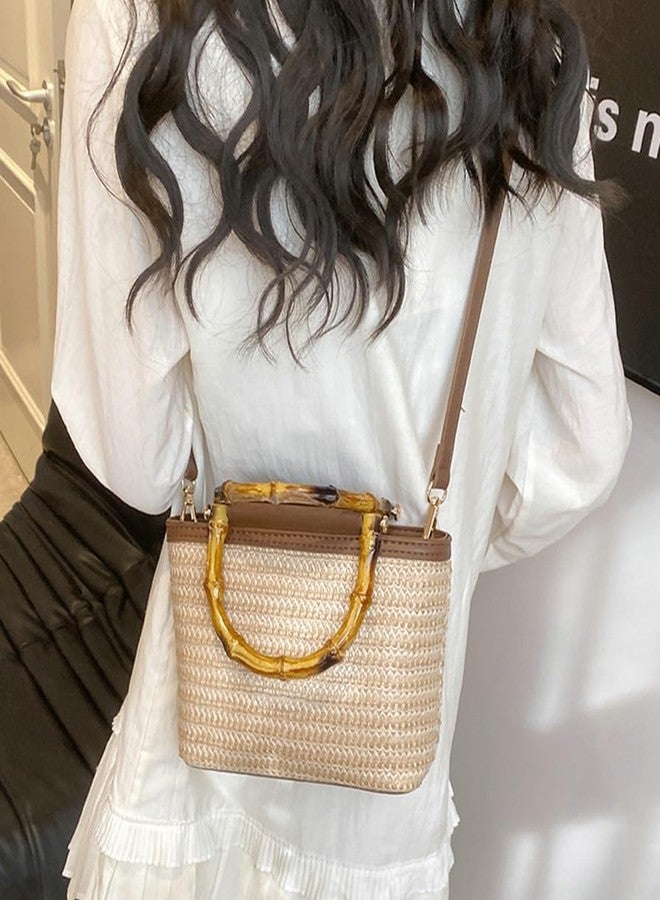 Caistre Straw Woven Bucket Bag For Women 2025 Summer Small Purse Versatile Hobo Crossbody Bag Beach Vacation Straw Tote Bag - Image 3