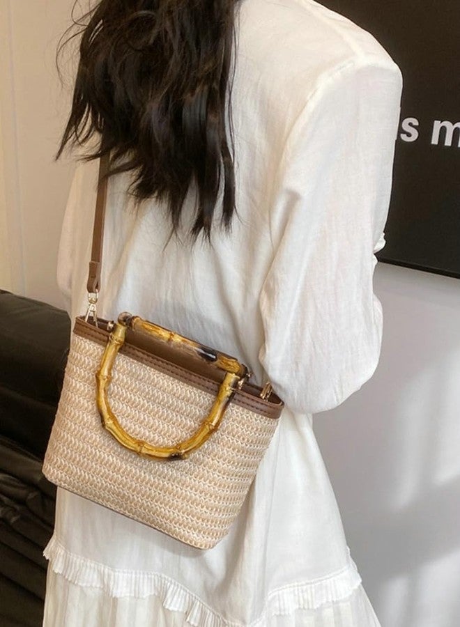 Caistre Straw Woven Bucket Bag For Women 2025 Summer Small Purse Versatile Hobo Crossbody Bag Beach Vacation Straw Tote Bag - Image 2