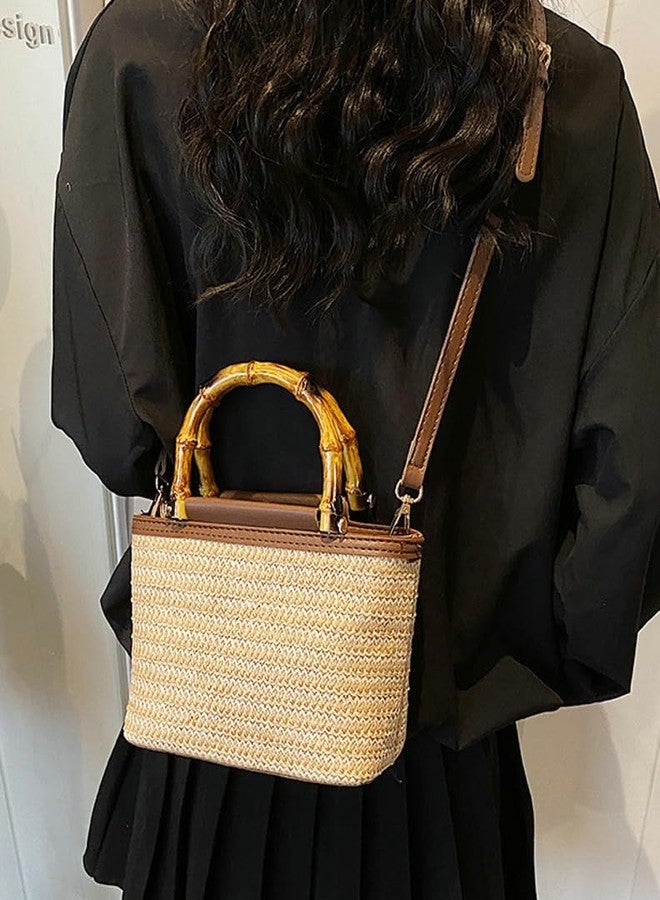 Caistre Straw Woven Bucket Bag For Women 2025 Summer Small Purse Versatile Hobo Crossbody Bag Beach Vacation Straw Tote Bag - Image 5
