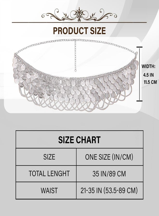 VRITRAZ Silver Plated Belly Dance Costume Accessory | Women’s Coin Hip Scarf Kamarbandh, Waist Belt | for Stage, Wedding, Lehenga & Cultural Events Festive Dance Performance Outfits - Image 5