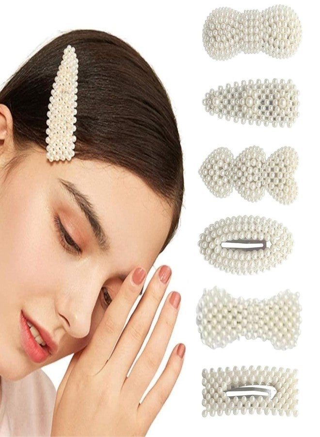 VORSET 6 Piece Multiple mix combo Korean Style Pearl Metal Hair clips, Plastic Pearl Barrettes Hairpin for Women & Girls(White) - Image 2