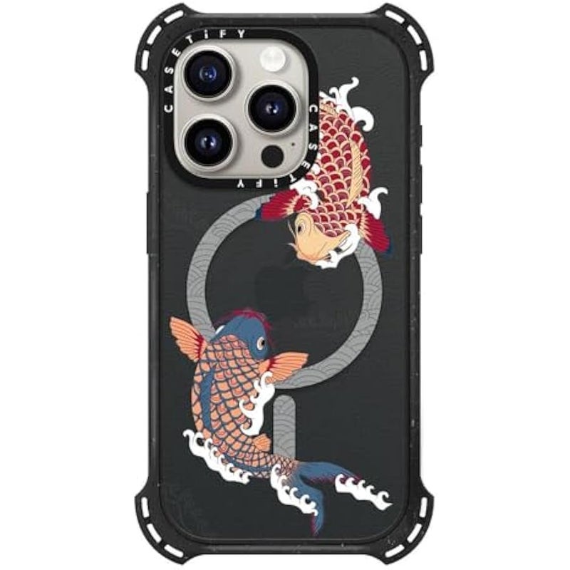 Casetify Bounce iPhone 15 Pro Case 【6X Military Grade Drop Tested / 21.3ft Drop Protection/Compatible with Magsafe】 - Koi Fish Japanese Tattoo - Triple Black - Image 1