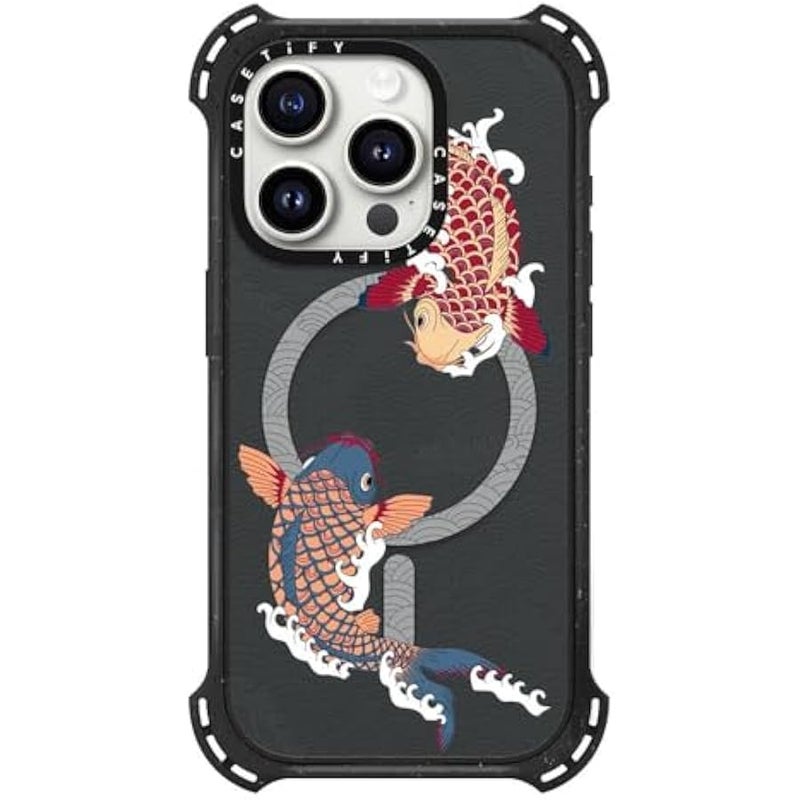Casetify Bounce iPhone 15 Pro Case 【6X Military Grade Drop Tested / 21.3ft Drop Protection/Compatible with Magsafe】 - Koi Fish Japanese Tattoo - Triple Black - Image 3