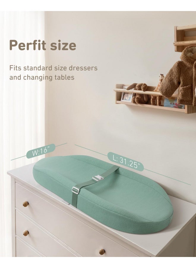 Blissful Diary Blissful Diary Baby Changing Pad with Waterproof Lining Foam, Includes a Soft & Washable Cover, Contoured Changing Table Pads for Dresser Top with Non-Slip Bottom, 32×16 (Green, Avocado) - Image 2