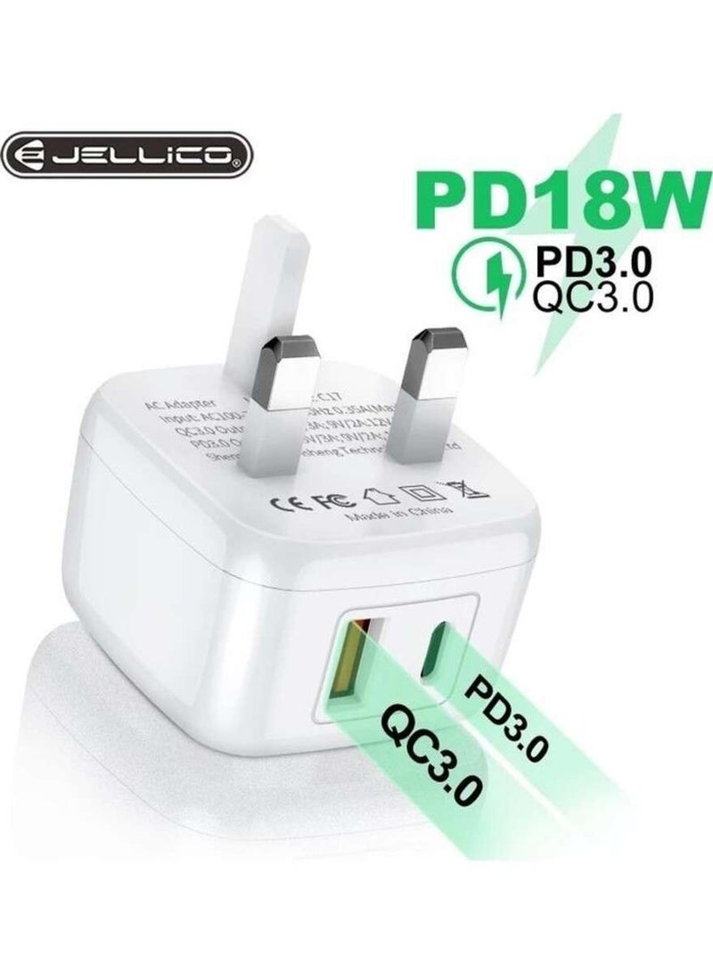 Jellico C17 18W PD3.0 QC3.0 USB-A & USB-C Home Wall Charger - Image 2