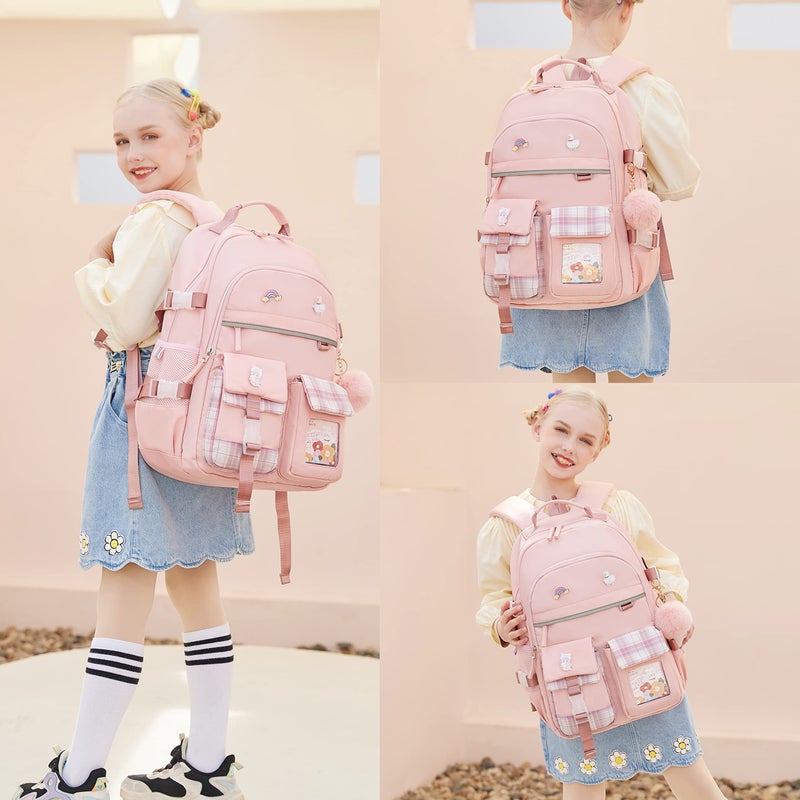 KIDNUO Backpack for Girls, 15.6 Inch Laptop School Bag Kids Kindergarten Elementary College Backpacks Large Bookbags for Teen Girls Women Students Casual Travel Daypacks (Pink) - Image 2