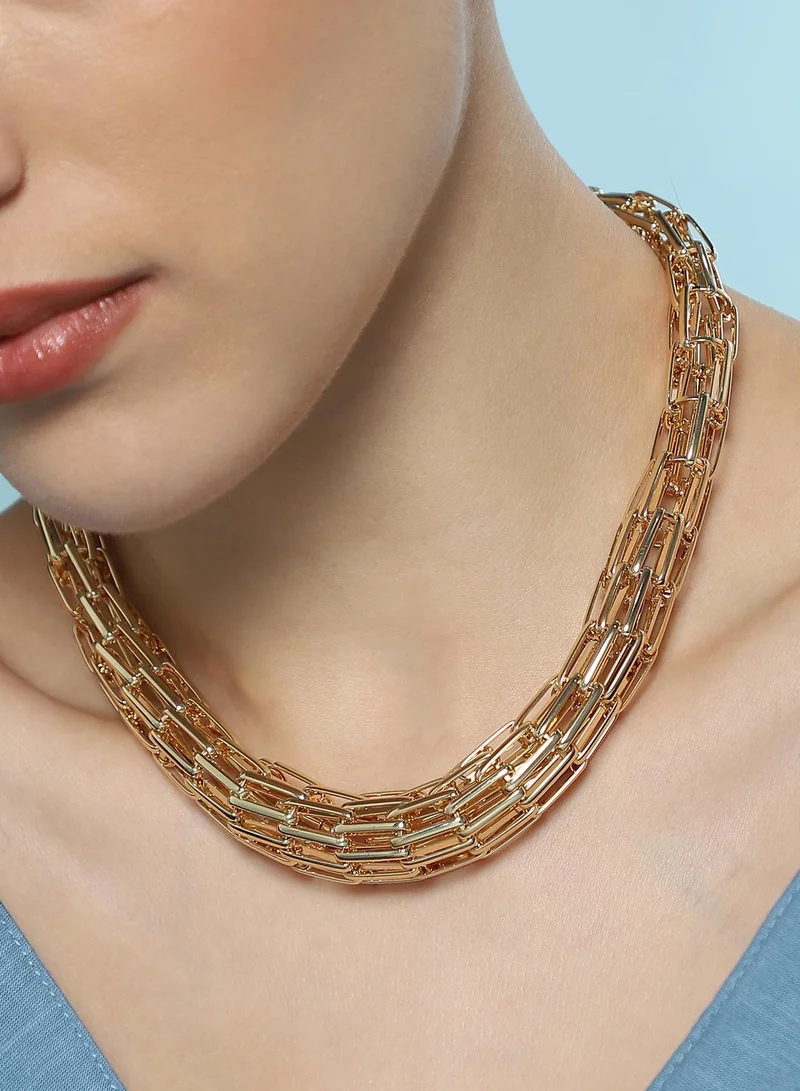 SOHI Women's Braid Pin-Link Statement Necklace