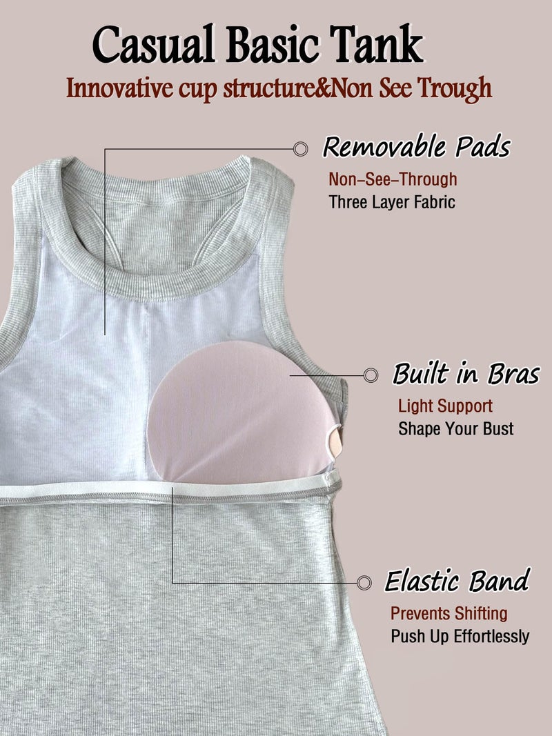 Danysu Workout Tank Tops for Women with Built in Bra High Neck Sleeveless Padded Ribbed Athletic Outfits Tops Ash White Small - Image 5