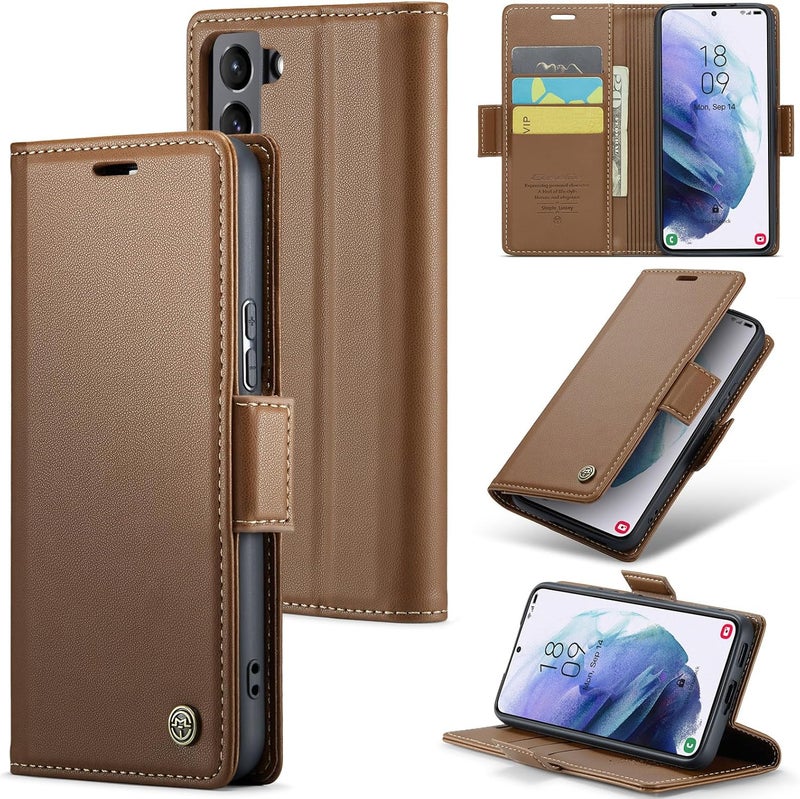 Rerzoiro Case for Samsung Galaxy S21 Case, Cover Premium PU Leather [RFID Blocking] Wallet Flip Folio Case with Card Holder and Magnetic Kickstand Cover for Samsung S21, Brown - Image 1