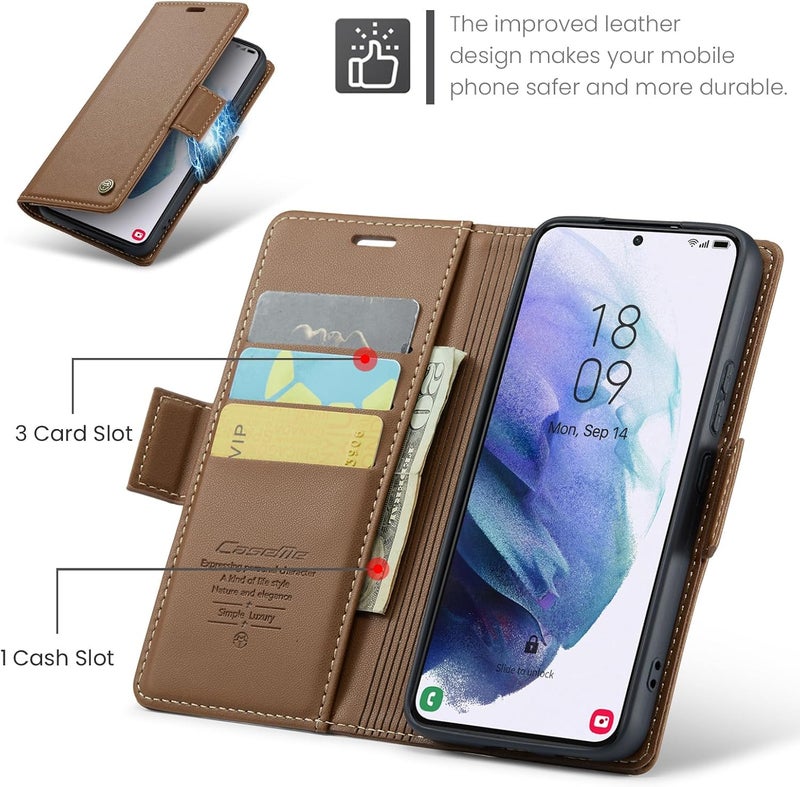 Rerzoiro Case for Samsung Galaxy S21 Case, Cover Premium PU Leather [RFID Blocking] Wallet Flip Folio Case with Card Holder and Magnetic Kickstand Cover for Samsung S21, Brown - Image 3