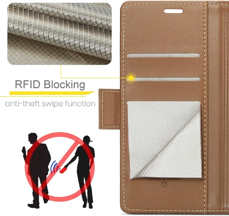 Rerzoiro Case for Samsung Galaxy S21 Case, Cover Premium PU Leather [RFID Blocking] Wallet Flip Folio Case with Card Holder and Magnetic Kickstand Cover for Samsung S21, Brown - Image 2