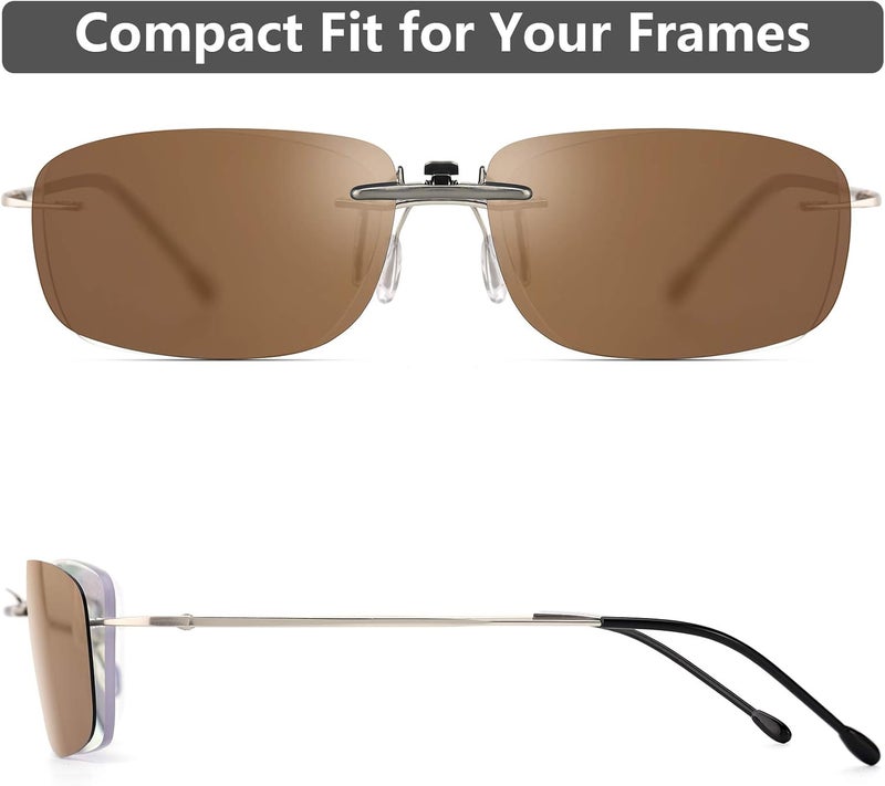 CAXMAN Polarized Clip On Sunglasses Over Prescription Glasses Men Women Compact Fit Non-Flip Up - Image 5