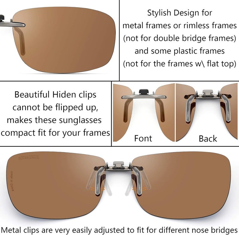 CAXMAN Polarized Clip On Sunglasses Over Prescription Glasses Men Women Compact Fit Non-Flip Up - Image 3