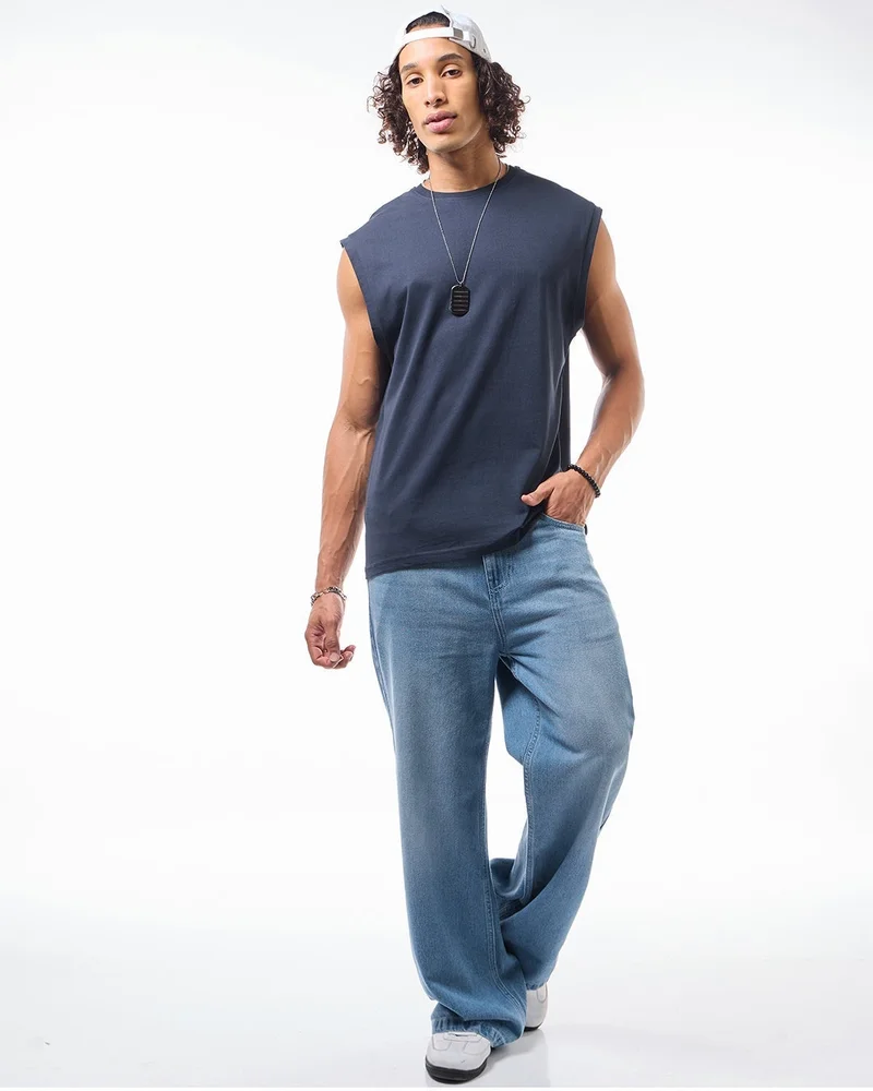 bewakoof  Men's Blue Boxy Fit Vest for Men | Best Price UAE