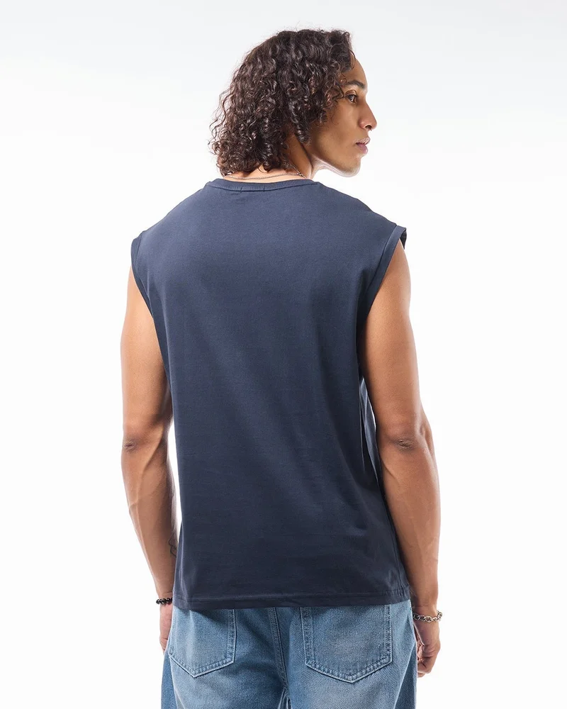 bewakoof  Men's Blue Boxy Fit Vest for Men | Best Price UAE