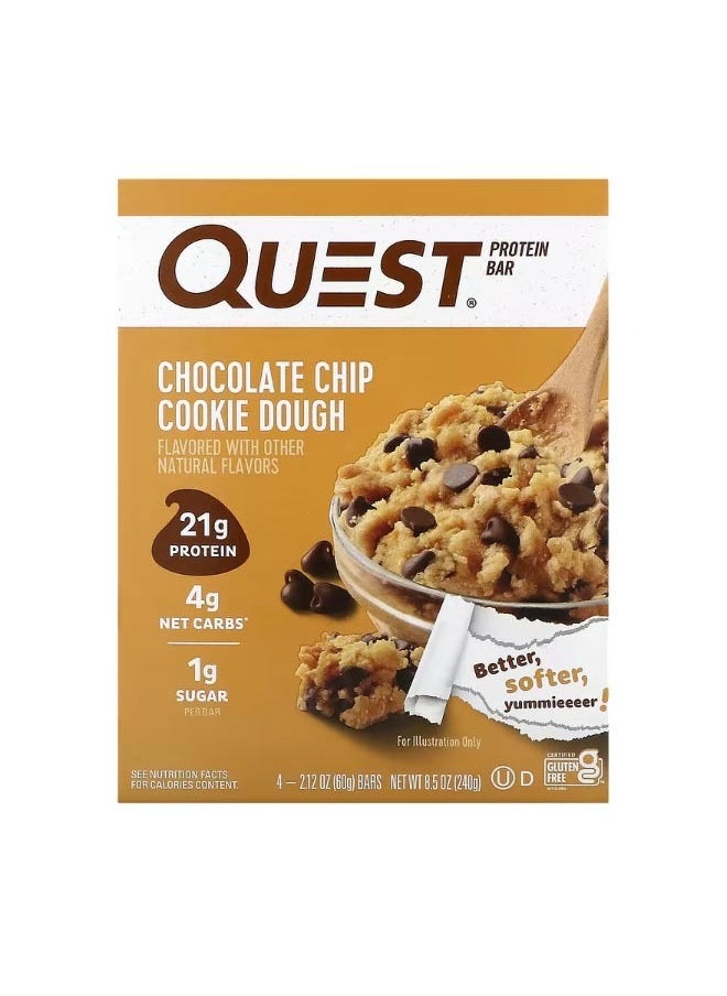 QUEST NUTRITION Protein Bar Chocolate Chip Cookie Dough 4 Bars 2.12 oz 60 g Each  - Image 1