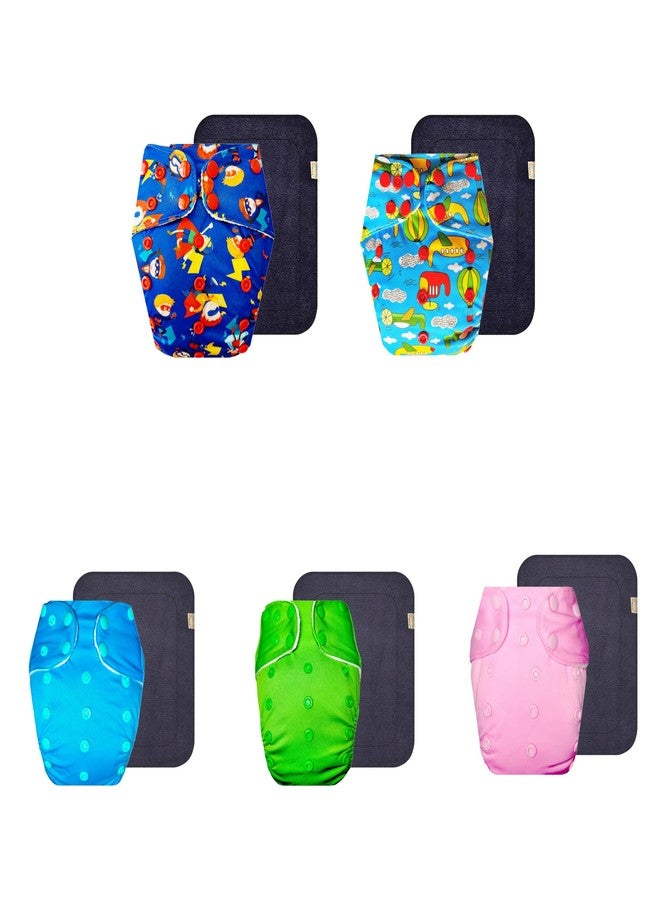 حفاضات قماشية فاخرة من دمبلدو مع حشوة سوداء (عبوة من 5) | مضادة للحساسية | مانعة للتسرب | سريعة الجفاف | مناسبة للارتداء طوال اليوم | من 3 أشهر إلى 3 سنوات | للجنسين - Image 1