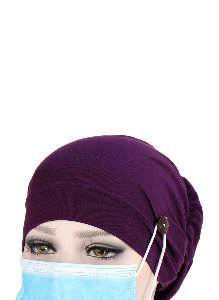 Loquat Solid Button Pullover Cap Dark Purple  - Image 2