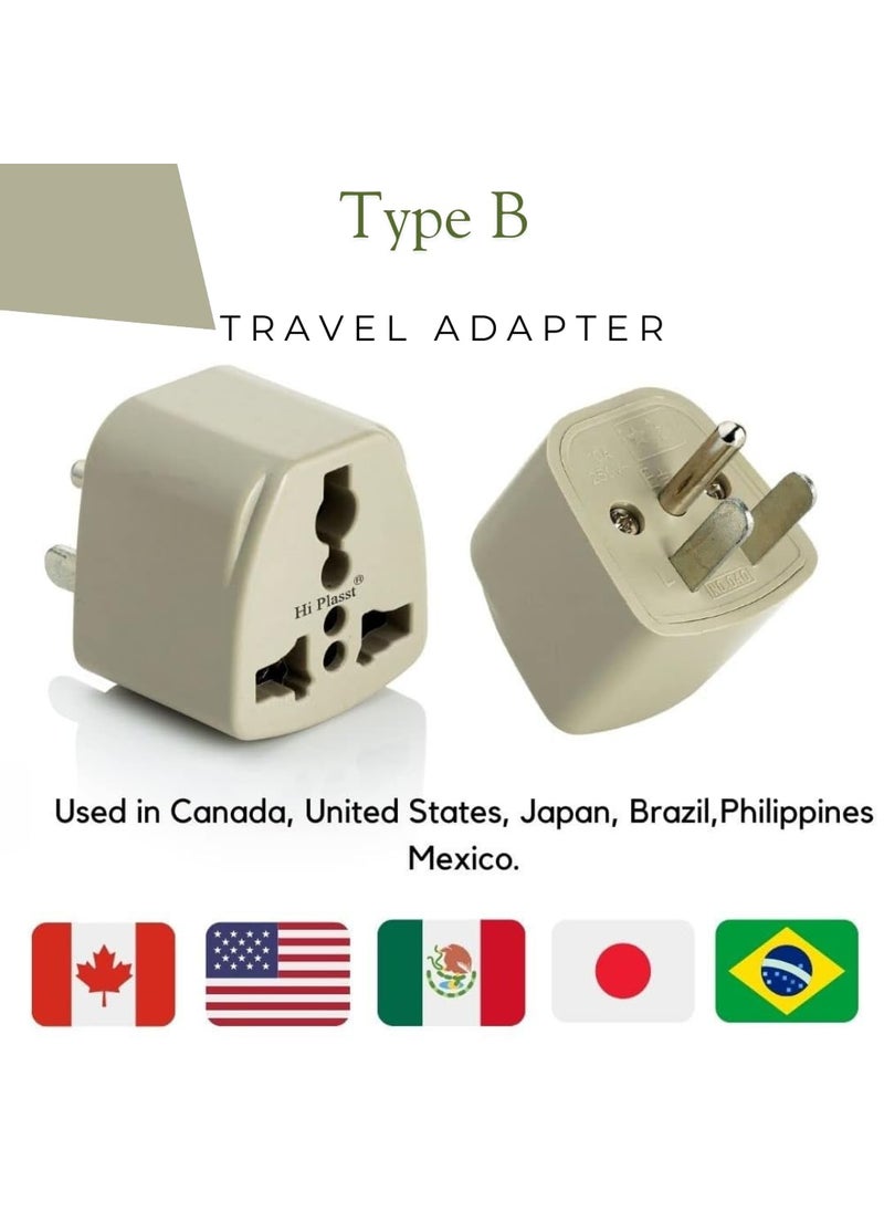 HI PLASST PINS N PLUGS HiPlasst 3 Pieces India to USA Plug Adapter TypeB Plug for USA 3Pin Grounded Power Adapter for US Devices International Plug Converter  - Image 4