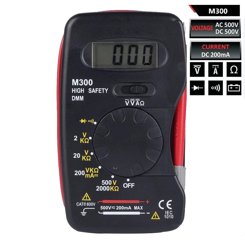 M300 Pocket Size Digital Multimeter Handheld AC Ammeter Voltmeter Ohm Meter with Diode and Continuity Test - Image 2