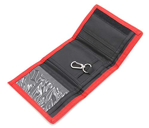 AI-DEE RFID Trifold Canvas Outdoor Sports Wallet for Kids - Front Pocket Wallet with Magic Sticker (Red) - Image 2