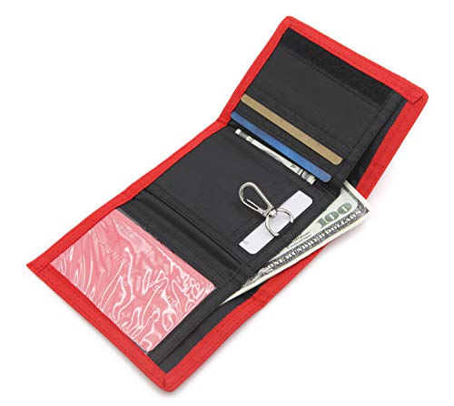 AI-DEE RFID Trifold Canvas Outdoor Sports Wallet for Kids - Front Pocket Wallet with Magic Sticker (Red) - Image 4