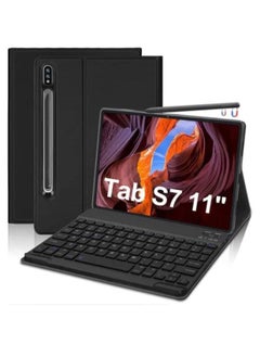 Samsung Galaxy Tab S7 (T870 T875) English Arabic Smart Wireless Bluetooth Keyboard Case Cover With Pen Slot Black
