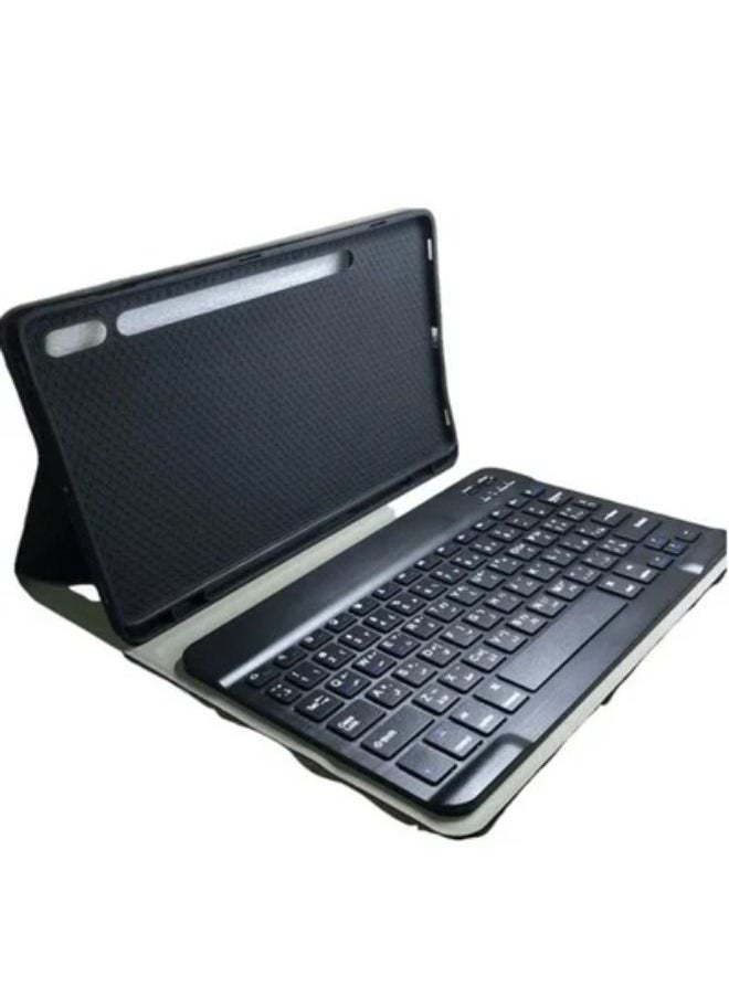 SHOPI - Samsung Galaxy Tab S7 (T870 T875) English Arabic Smart Wireless Bluetooth Keyboard Case Cover With Pen Slot Black - Image 1