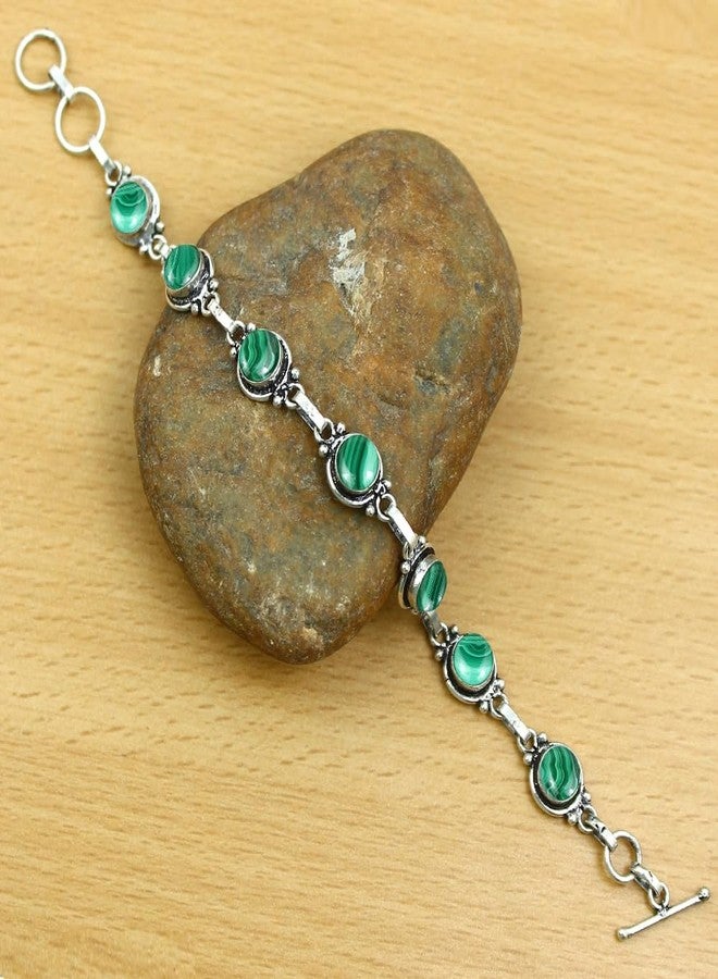Sterling Silver Jewelry سوار من حجر المالاكيت الطبيعي مطلي بالفضة 925 للنساء - حجر الميلاد لشهر أبريل بأسلوب عتيق مجوهرات يدوية - هدايا زفاف وعيد الميلاد لها - Image 5