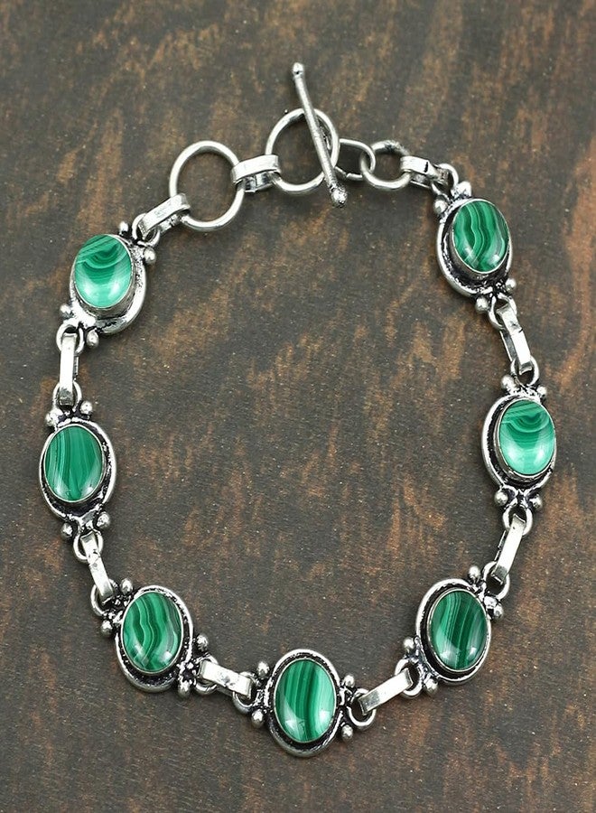 Sterling Silver Jewelry سوار من حجر المالاكيت الطبيعي مطلي بالفضة 925 للنساء - حجر الميلاد لشهر أبريل بأسلوب عتيق مجوهرات يدوية - هدايا زفاف وعيد الميلاد لها - Image 4