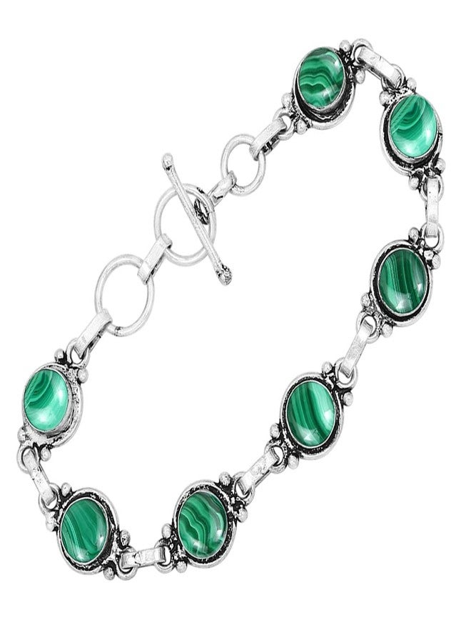 Sterling Silver Jewelry سوار من حجر المالاكيت الطبيعي مطلي بالفضة 925 للنساء - حجر الميلاد لشهر أبريل بأسلوب عتيق مجوهرات يدوية - هدايا زفاف وعيد الميلاد لها - Image 2