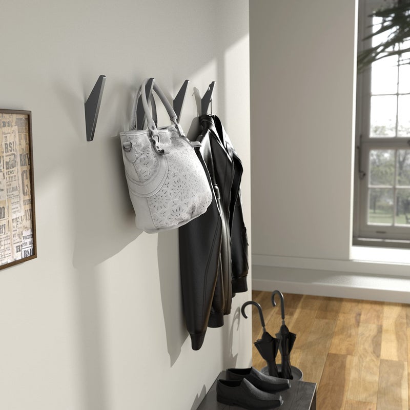 Cocoya 4Pack Metal Wall Hooks  Minimalist Coat Hooks Matte Black Simple Modern Easy Install Wall Mount Heavy Duty Aluminum Mid Century Entryway Bathroom  For Hanging Hat Purses Backpack Towel - Image 2