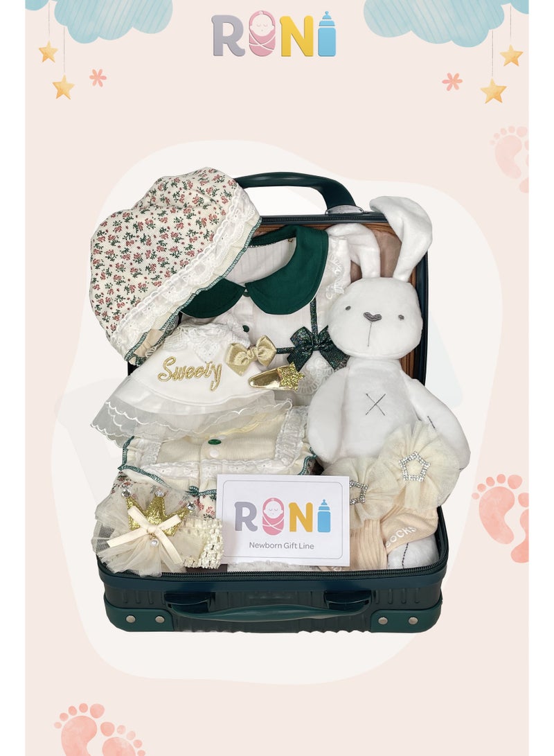 RINI Newborn gift set, baby gift set, 10 pieces in a luxury luggage, baby gift set for girls, 100% organic cotton, newborn occasions set - Image 1
