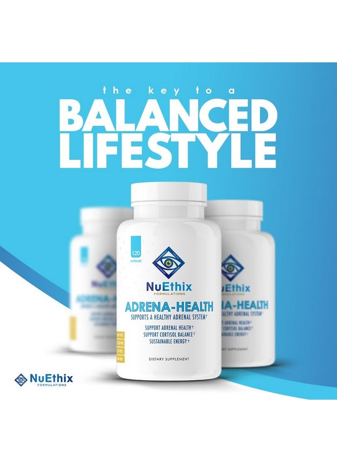 نو إيثيكس فورميلاشنز - مكمل غذائي Adrena-Health من NuEthix Formulas، يدعم صحة الكورتيزول، مستويات الطاقة، تعديل الحالة المزاجية، مكملات دعم الغدة الكظرية للنساء والرجال، مكمل للتعب - 120 كبسولة - Image 1